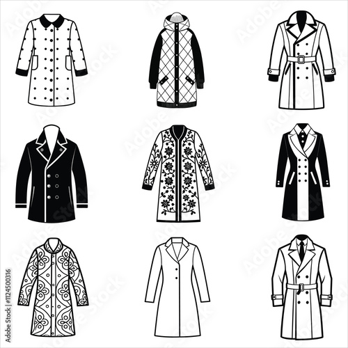 collection of Winter Coat Clipart Design - clothing Fashion vector illustration