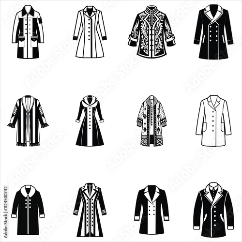 collection of Winter Coat Clipart Design - clothing Fashion vector illustration