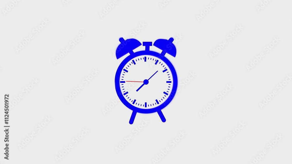 Animation of Clock Icon for time display Black White background  animated analog clock alarm timer set to seven o'clock. on alpha channel background.