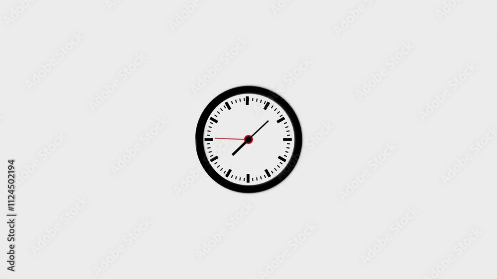Black clock icon with moving arrows in 12 hour loop. Stopwatch animation. clock icon animation is a circular shape with hour and minute hands, symbolizing time or scheduling. Black clock icon with moving arrows in 12 hour loop. Stopwatch animation. clock icon animation is a circular shape with hour and minute hands, symbolizing time or scheduling.