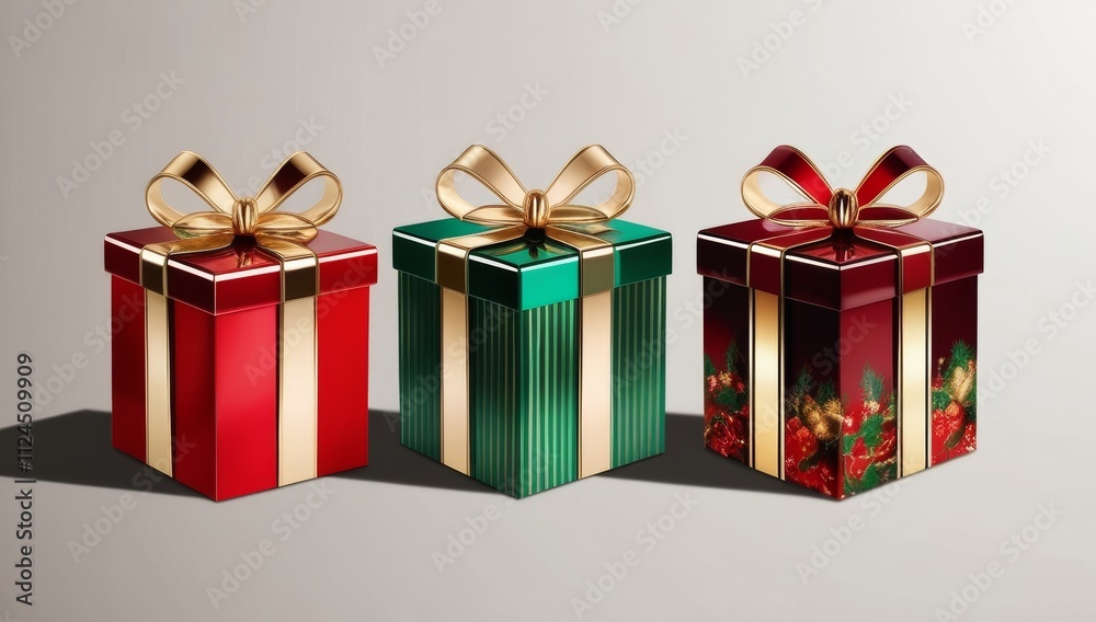Christmas gift boxes decorated with golden ribbon bow Christmas gift boxes decorated with golden ribbon bow