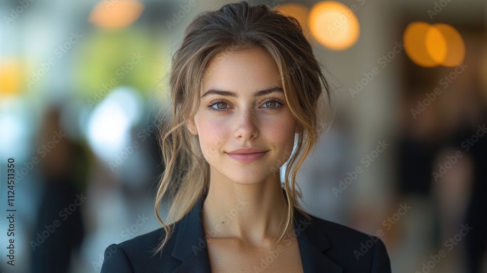 businesswoman portrait in suit with soft lighting minimal background young professional model smiling