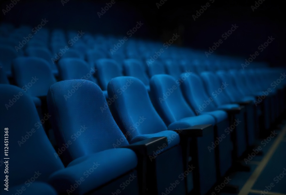 Rows of blue theater seats in an auditorium or stadium Rows of blue theater seats in an auditorium or stadium
