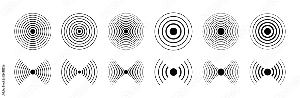 Sonar sound waves icon set. Concentric circle sign Sonar sound waves icon set. Concentric circle sign