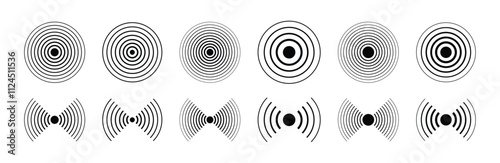 Sonar sound waves icon set. Concentric circle sign