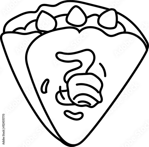 Line Art of Japanese Crepe Dessert in Cone.