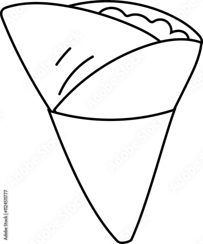 Line Art of Japanese Crepe Dessert in Cone.