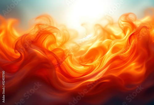 Swirling orange and red fabric, resembling flames or fire. The fabric appears to have a soft, flowing texture and vibrant, fiery colors that create a dynamic and dramatic visual effect