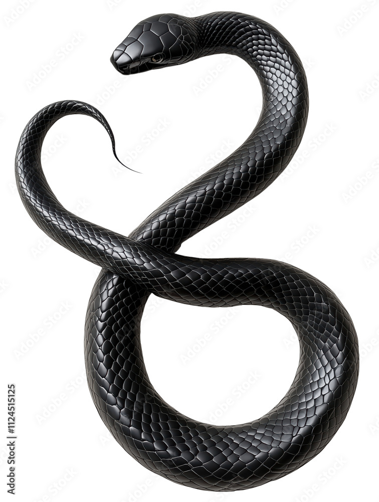 Sleek Black Snake Curving in a Graceful Dance isolated on transparent background. Sleek Black Snake Curving in a Graceful Dance isolated on transparent background.