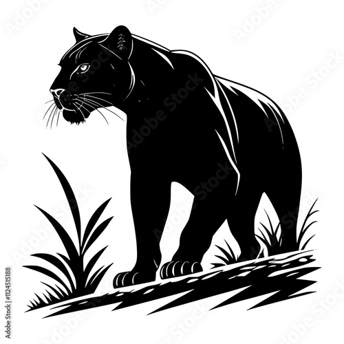 Majestic panther Silhouette: Strength and Elegance in Black and White. Jaguar silhouette  photo