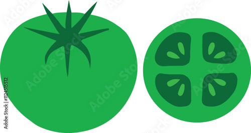  Green Tomato whole and slice vegetable icon collection vector design.