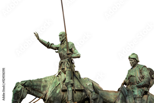 Photos Bronze statues of Don Quixote de la Mancha and Sancho Panza, isolated on white or transparent background