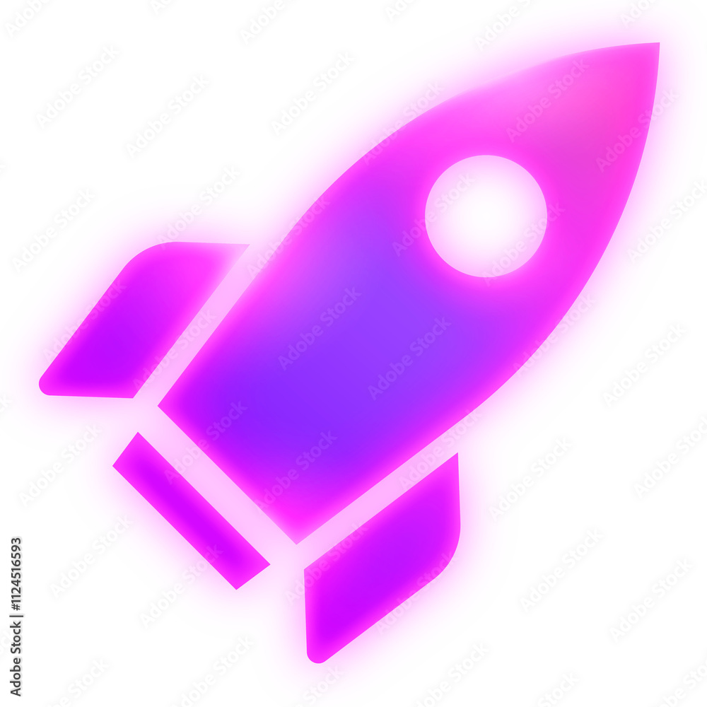 Rocket icon png sticker, neon glow, transparent background