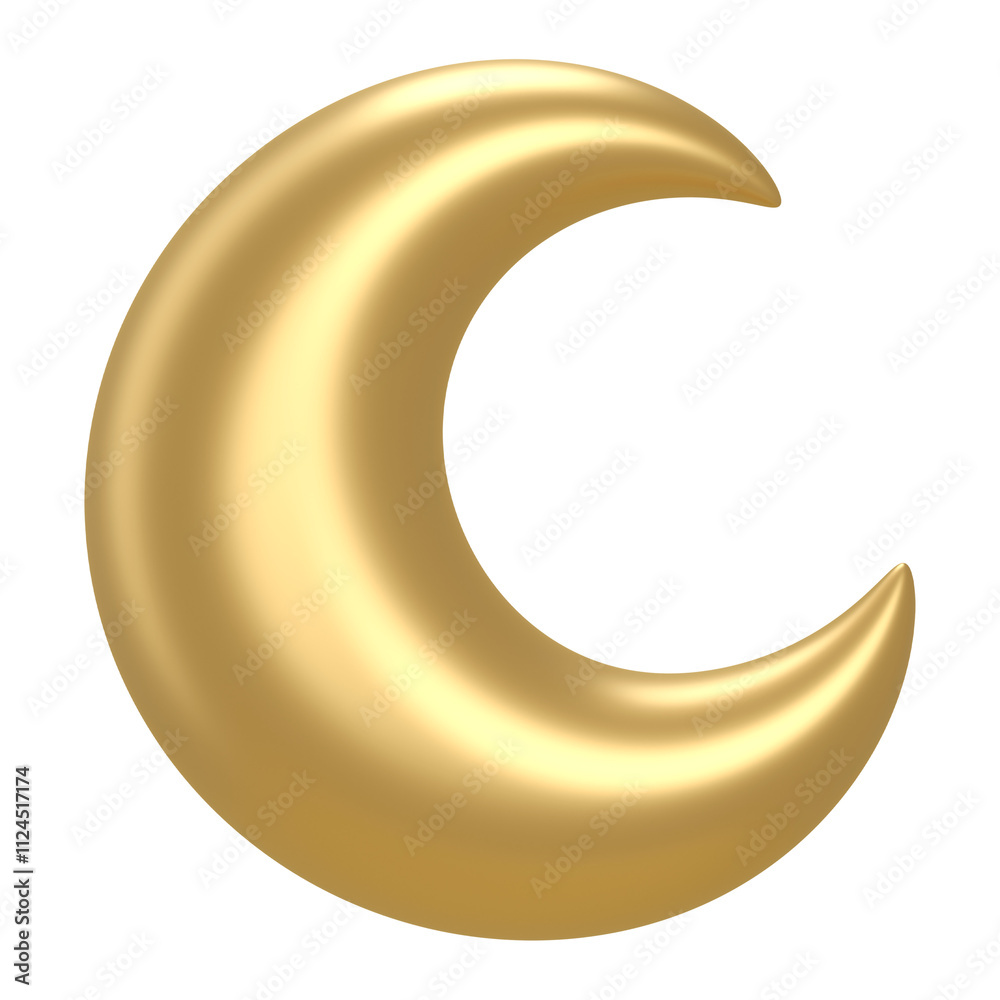 Gold crescent moon png icon sticker, 3D rendering, transparent background Gold crescent moon png icon sticker, 3D rendering, transparent background