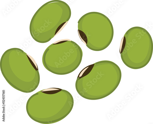 Vector illustration of green mung beans with brown markings.