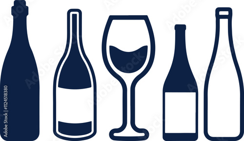 wine bottle and glass vector