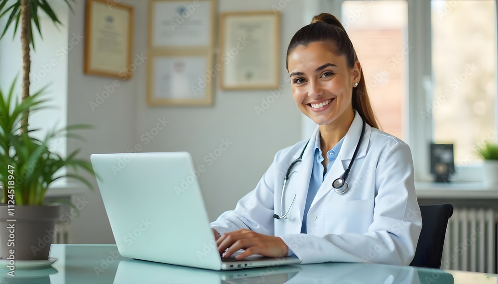Female doctor working on computer Female doctor working on computer
