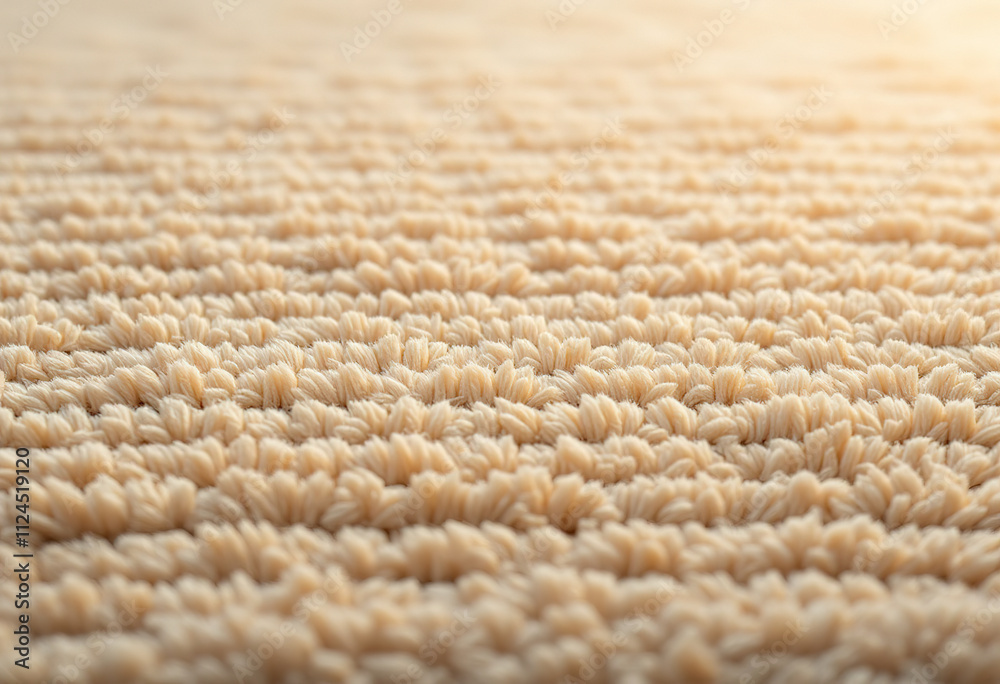Closeup of a textured beige carpet or rug with parallel ridges and a soft, plush appearance Closeup of a textured beige carpet or rug with parallel ridges and a soft, plush appearance