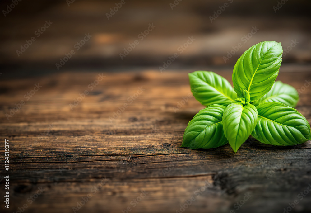Fresh green basil leaves on a wooden background Fresh green basil leaves on a wooden background