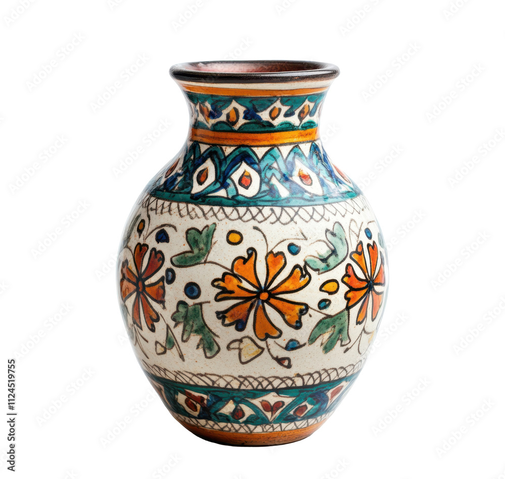 Classic ceramic vase with intricate floral designs in green and orange