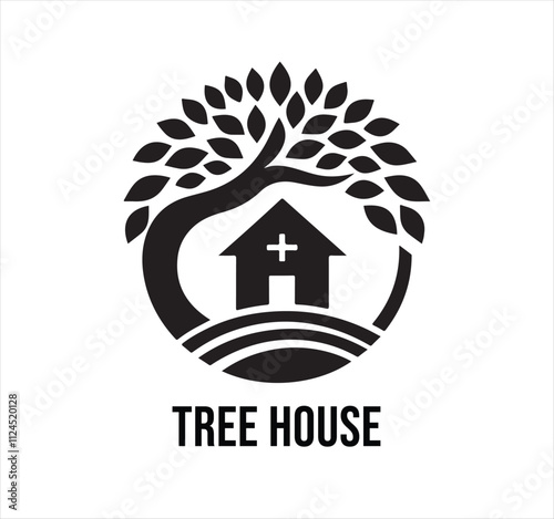 tree house vector art illustration logo design