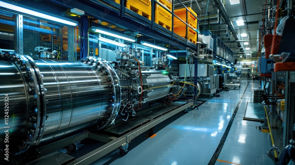 Scientists testing new hydrogen fuel cells in a high-tech laboratory filled with research equipment Scientists testing new hydrogen fuel cells in a high-tech laboratory filled with research equipment