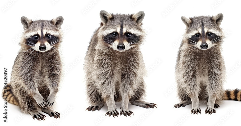 Obraz premium set of three different raccoons on a white background