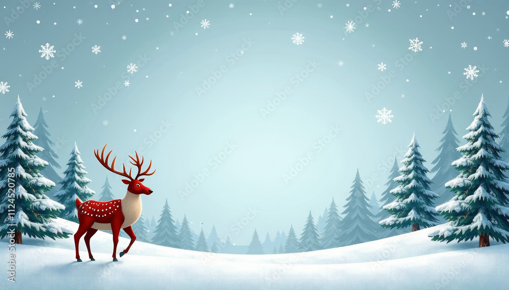 Winter Forest Scene with Deer and Snowflakes Winter Forest Scene with Deer and Snowflakes