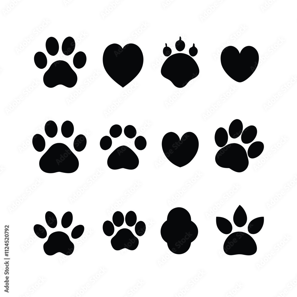 Fototapeta premium a collection of 16 black paw prints arranged in a grid-like pattern