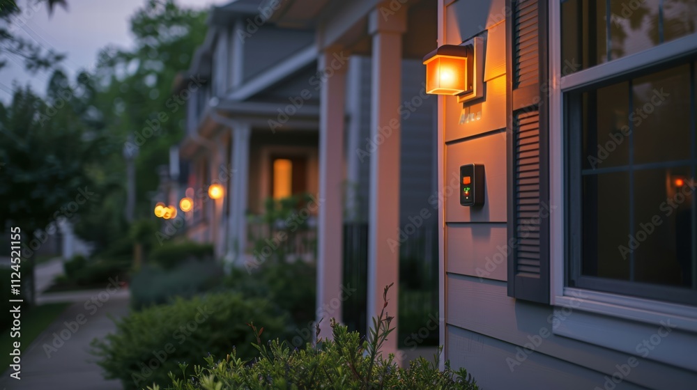Smart meters installed on homes in a suburban neighborhood, providing real-time energy usage data for efficient management Smart meters installed on homes in a suburban neighborhood, providing real-time energy usage data for efficient management