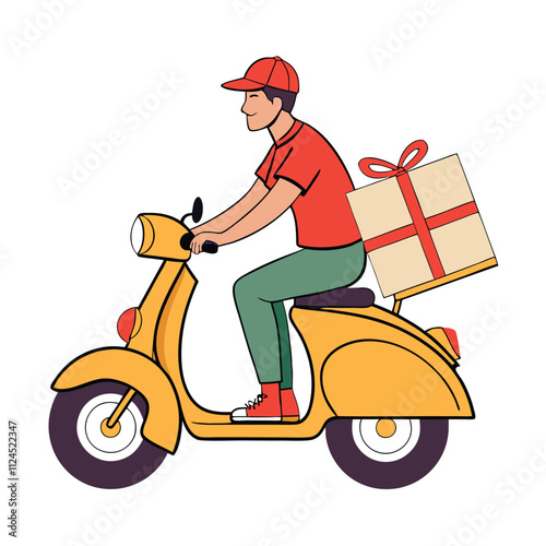 a man riding a yellow scooter