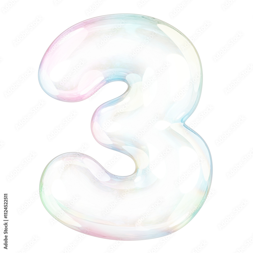 3 number png sticker, 3D transparent holographic bubble 3 number png sticker, 3D transparent holographic bubble