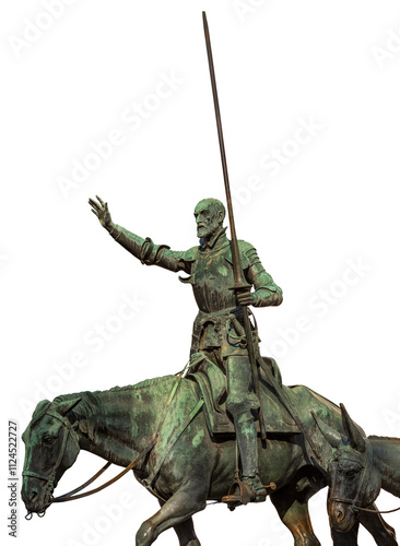 Fotografie Bronze statues of Don Quixote de la Mancha and Sancho Panza, isolated on white or transparent background