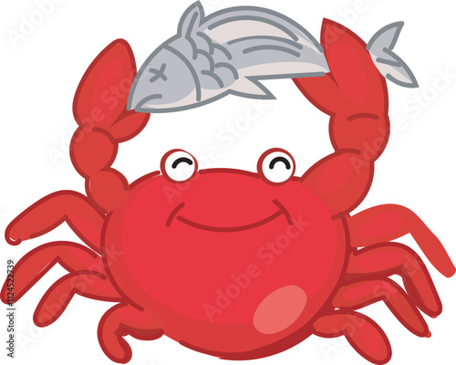 Vector illustration of a cute cartoon red crab with big eyes. photo