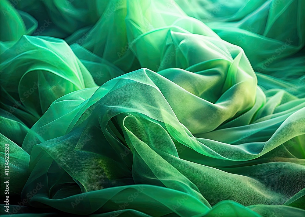 Dreamy green tulle, softly draped, captures ethereal beauty in a fashion photograph. Dreamy green tulle, softly draped, captures ethereal beauty in a fashion photograph.
