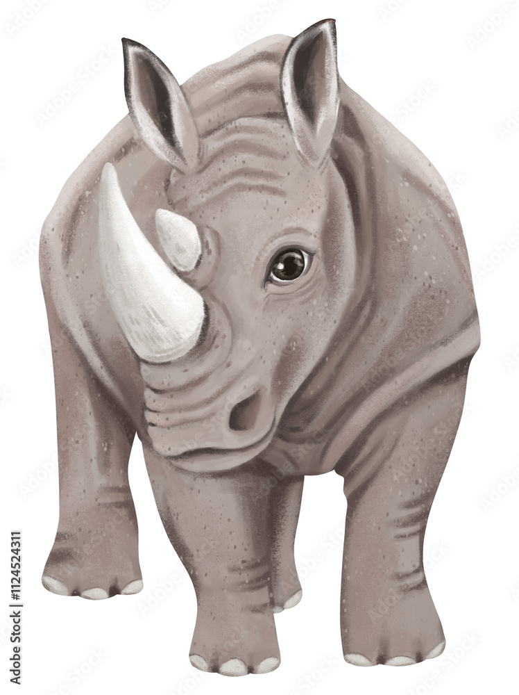 Fototapeta premium Rhino png sticker, cute animal illustration, transparent background