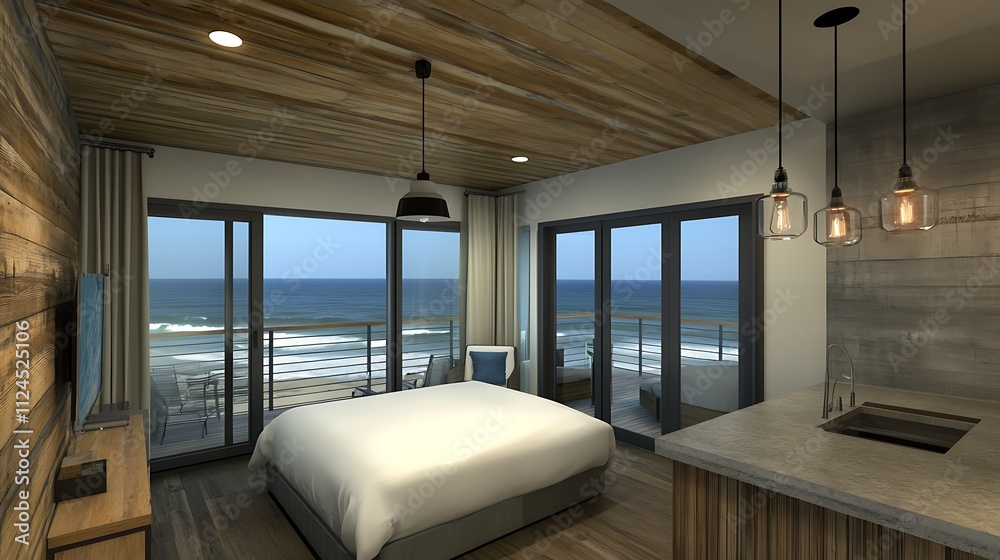 Fototapeta premium Ocean View Bedroom Suite Modern Coastal Design