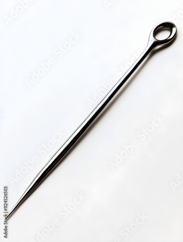 Long Metal Needle with Loop Handle - Isolated on White Background