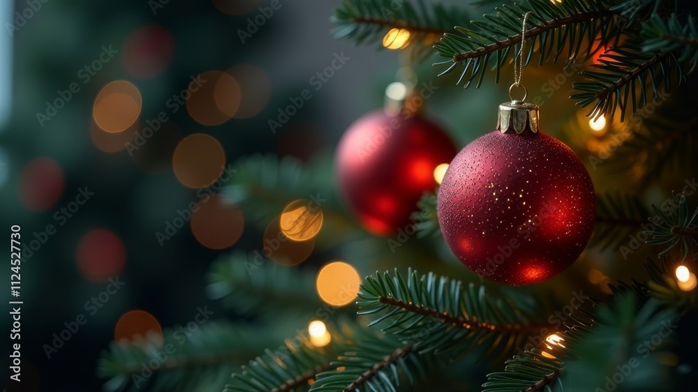 Christmas Tree With Baubles And Blurred Shiny Lights Christmas Tree With Baubles And Blurred Shiny Lights