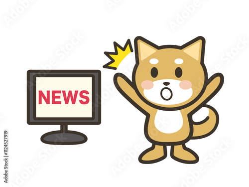 テレビのニュースを見てびっくりするかわいい犬のイラスト