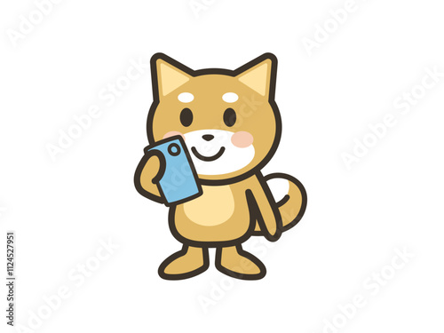 スマホを見るかわいい犬のイラスト