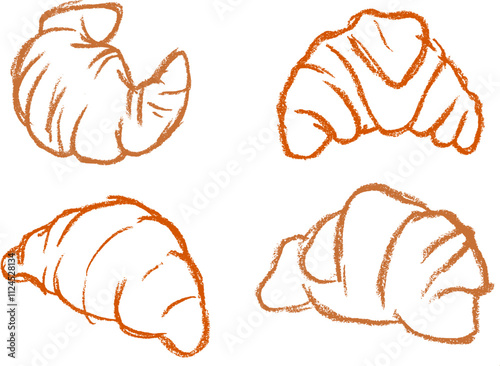 Croissant Pastry Crayon Chalk Drawing Vector Set