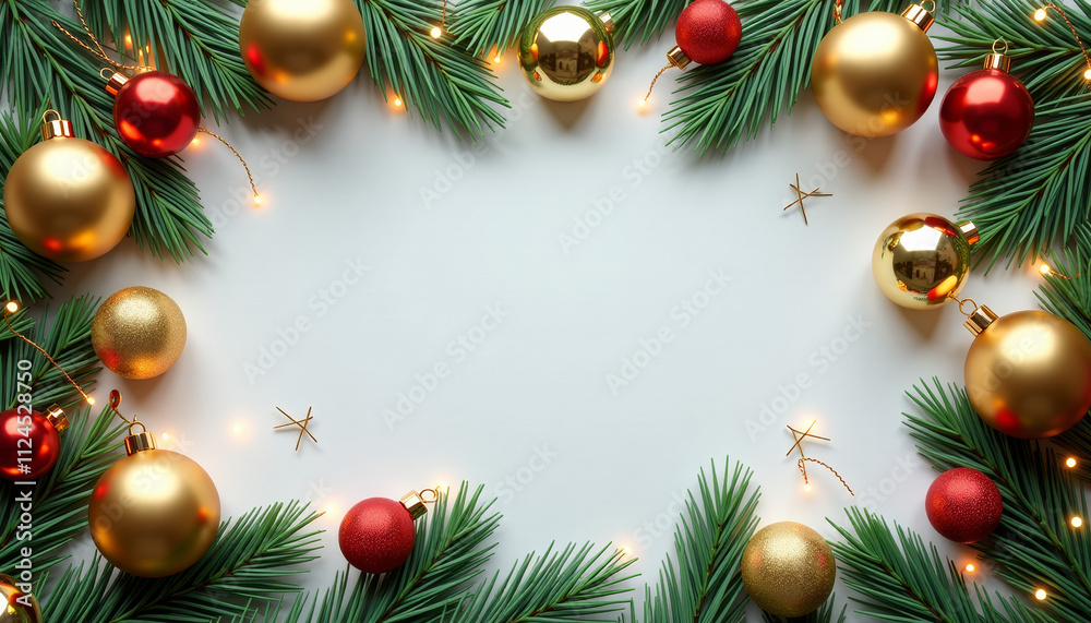Christmas Decorations Frame with Red and Gold Ornaments Christmas Decorations Frame with Red and Gold Ornaments
