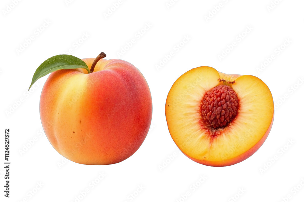 Two peaches white background skin color flesh pit leaf fresh Two peaches white background skin color flesh pit leaf fresh