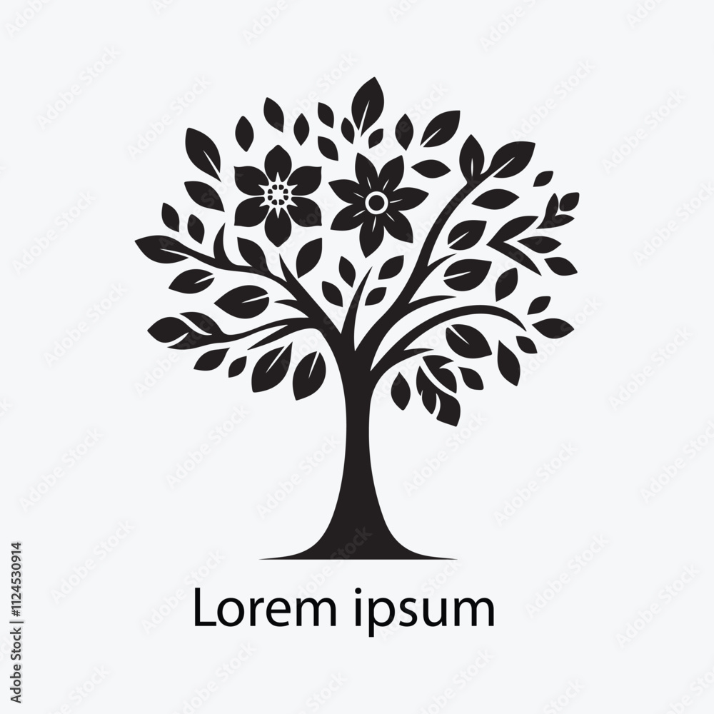 Obraz premium Black and white tree silhouette logo design