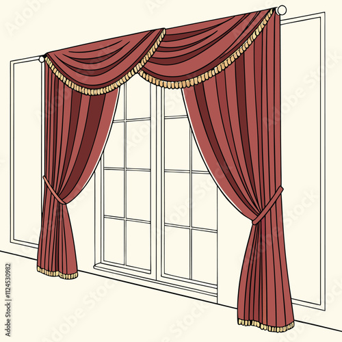 Luxury scarlet red silk velvet curtains and draperies interior decoration design ideas realistic ico 