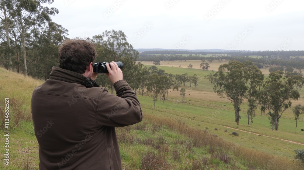 Scenic Countryside Landscape with Photographer Capturing the View Scenic Countryside Landscape with Photographer Capturing the View