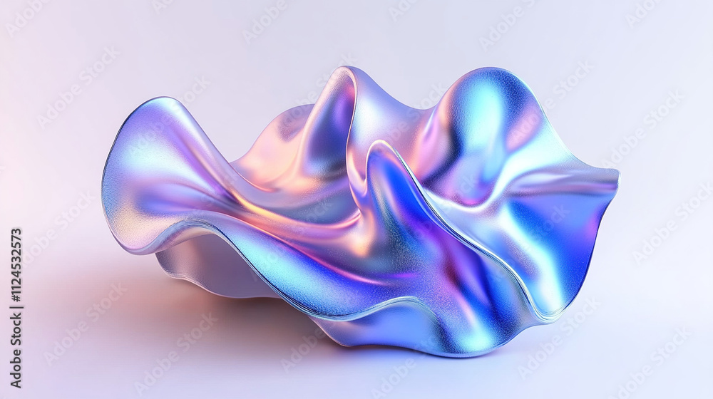 Naklejka premium A beautiful abstract fluid shape with blue and purple wavy lines intertwined on a white background, showing a futuristic and modern style, minimalist design with light reflection effect.