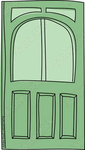 Green Panel Door with Glass Windows.