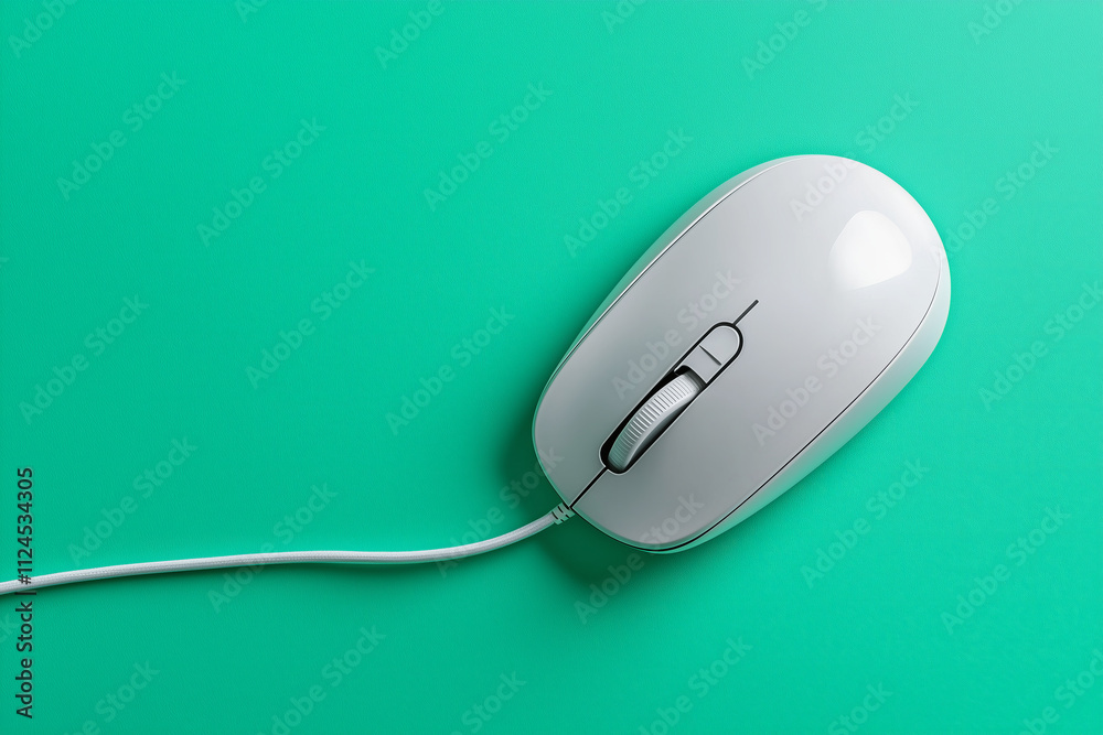 Computer mouse features a clean design on a vibrant neon teal background, showcasing its sleek aesthetic and functional elements Computer mouse features a clean design on a vibrant neon teal background, showcasing its sleek aesthetic and functional elements